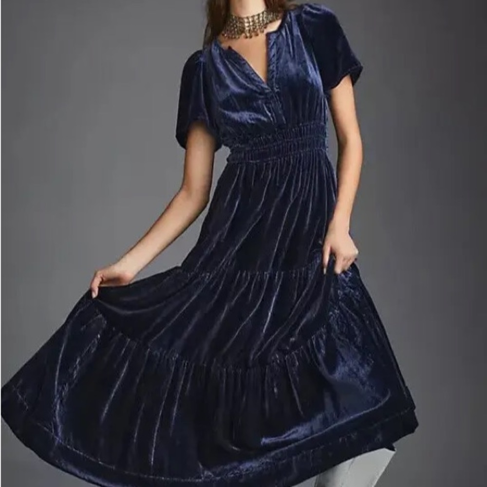 Sz Med Blue Velvet Anthro Somerset Maxi Dress.